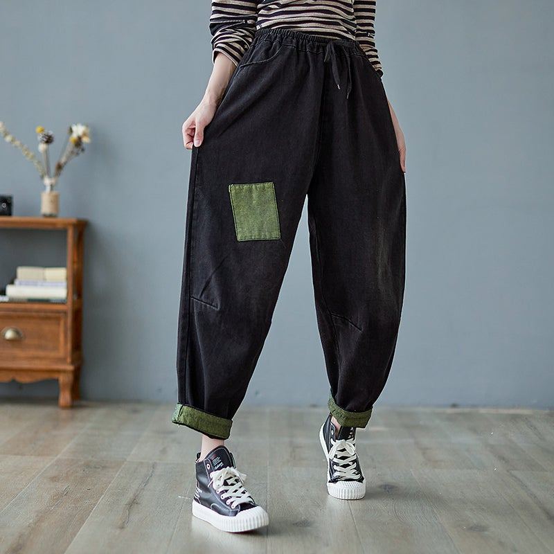 Vår Kvinnor Lösa Retro Patchwork Casual Jeans