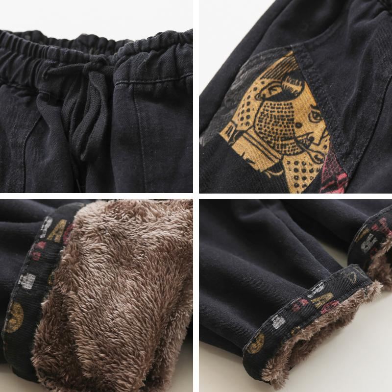 Vinter Retro Broderi Casual Patchwork Päls Jeans