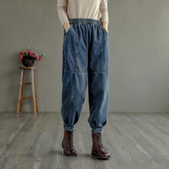 Vinter Retro Päls Tjock Casual Harem Jeans I Bomull