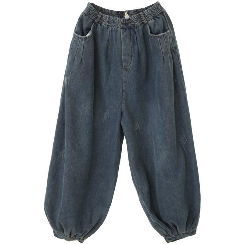 Vinter Retro Plysch Bloomers Loose Cotton Jeans