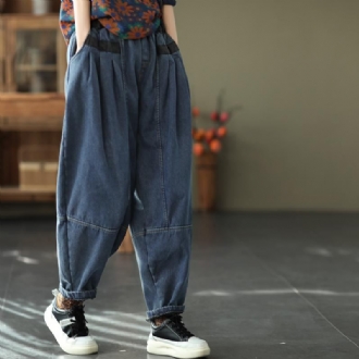 Winter Retro Patchwork Thicken Plush Loose Harem Jeans