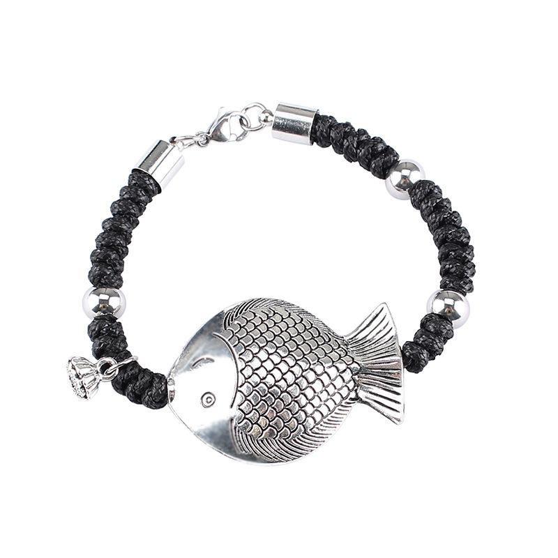 Etniskt Rep Antik Silver Fish Armband Armband