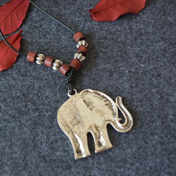 Legering Elephant Träpärlor Hänge Halsband