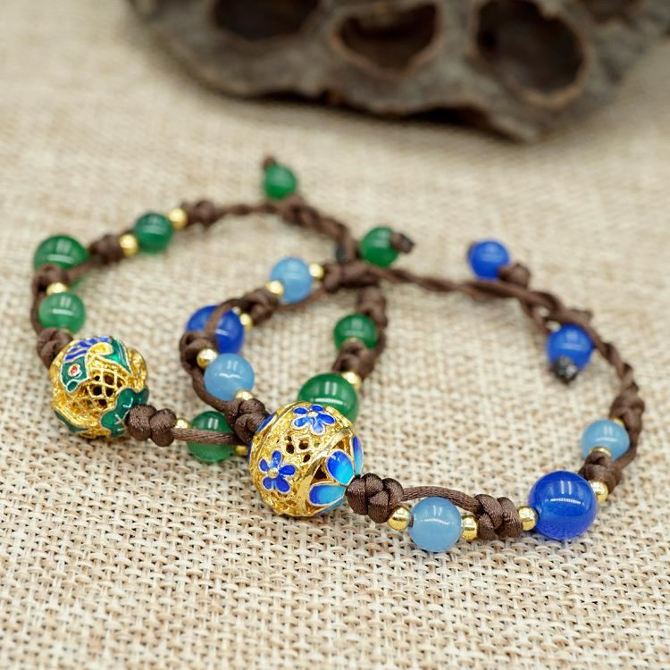 Retro Etnisk Cloisonne Chalcedony Armband