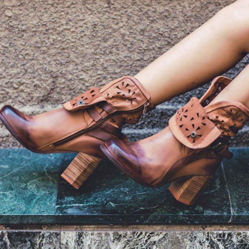 Brittisk Stil Chunky High Heels Hollow Boots