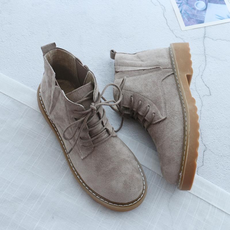 Brittisk Stil Lace-up Casual Mocka Damstövlar