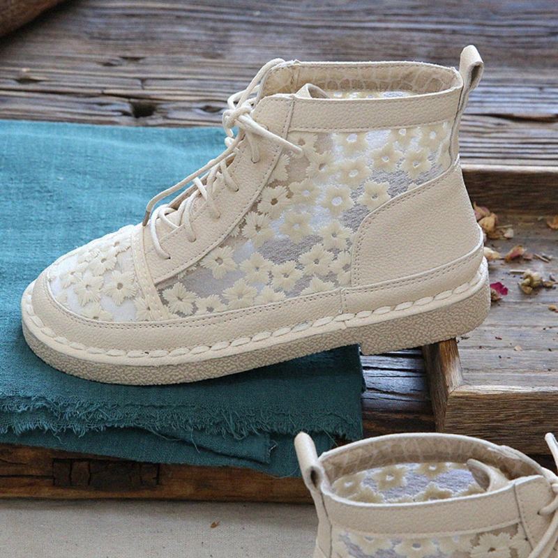 Daisy Broderad Mesh Andas Platta Skor Sandaler Boots