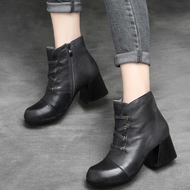 Dam Retro Rund Toe Chunky Heel Boots