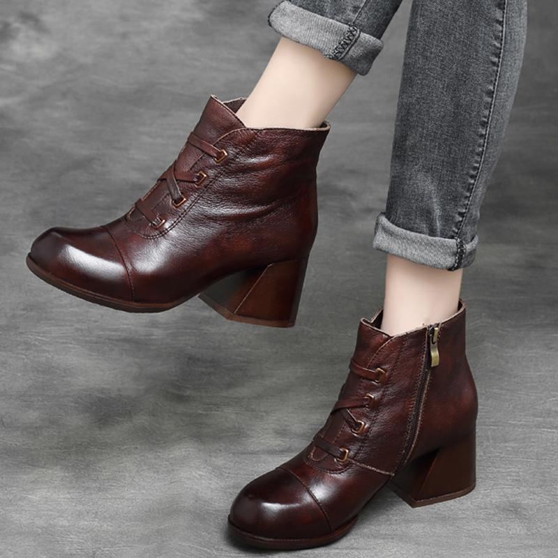 Dam Retro Rund Toe Chunky Heel Boots