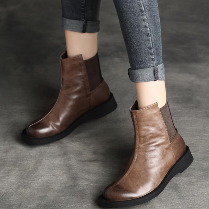 Dam Retro Rund Toe Flat Paneled Martin Boots Stövlar