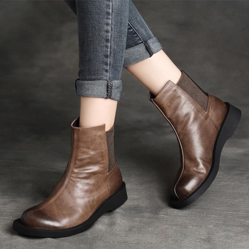 Dam Retro Rund Toe Flat Paneled Martin Boots Stövlar