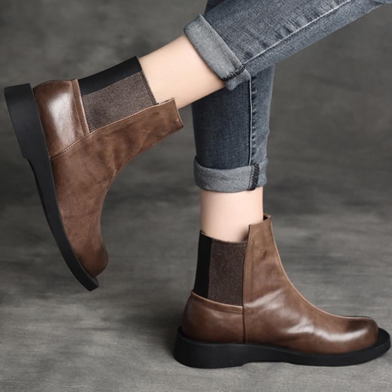 Dam Retro Rund Toe Flat Paneled Martin Boots Stövlar