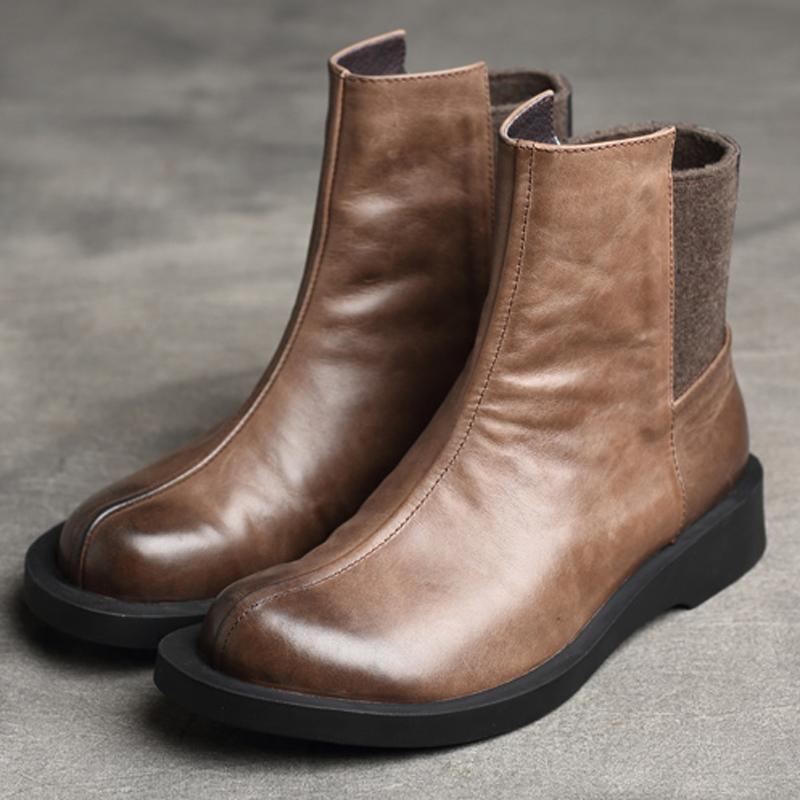 Dam Retro Rund Toe Flat Paneled Martin Boots Stövlar