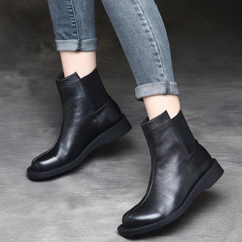 Dam Retro Rund Toe Flat Paneled Martin Boots Stövlar