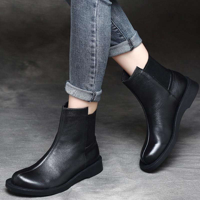 Dam Retro Rund Toe Flat Paneled Martin Boots Stövlar