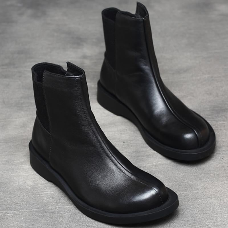 Dam Retro Rund Toe Flat Paneled Martin Boots Stövlar