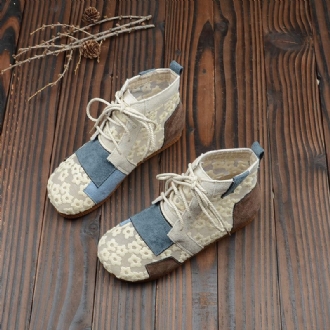 Dam Sommar Vintage Parchwork Floral Canvas Stövlar I Mesh Boots