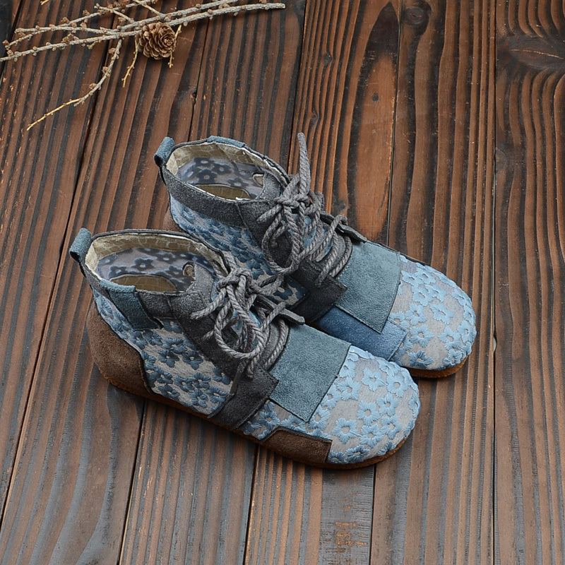 Dam Sommar Vintage Parchwork Floral Canvas Stövlar I Mesh Boots