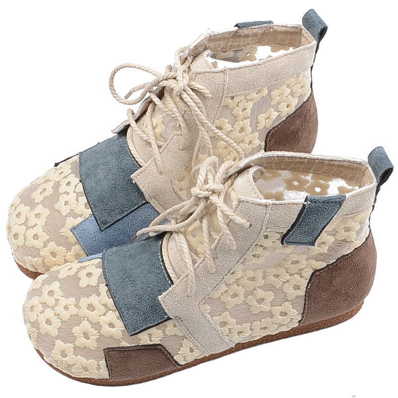 Dam Sommar Vintage Parchwork Floral Canvas Stövlar I Mesh Boots