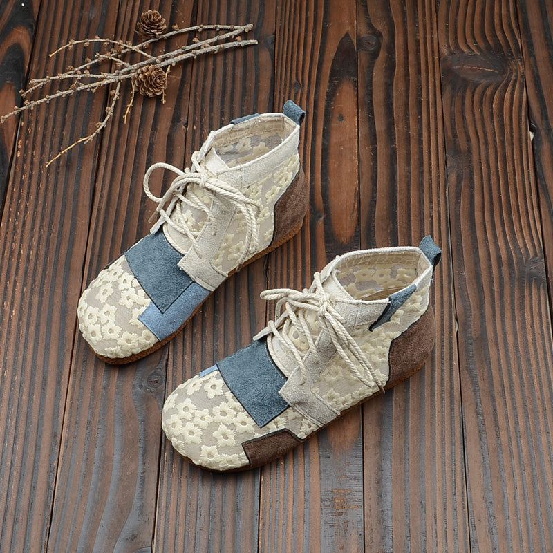 Dam Sommar Vintage Parchwork Floral Canvas Stövlar I Mesh Boots