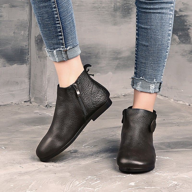 Dam Spring Retro Soft Leather Casual Stövlar Boots