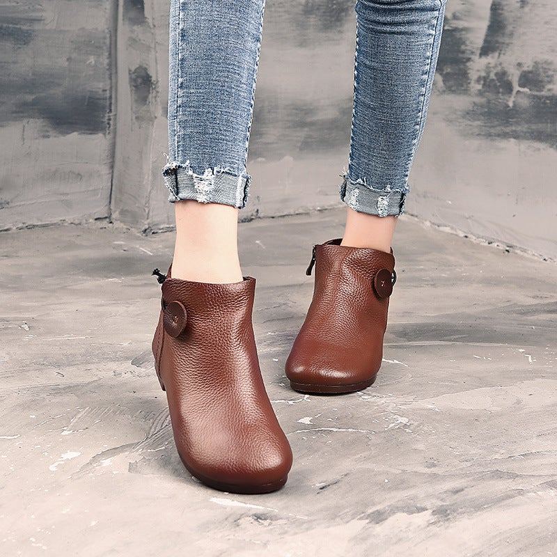 Dam Spring Retro Soft Leather Casual Stövlar Boots