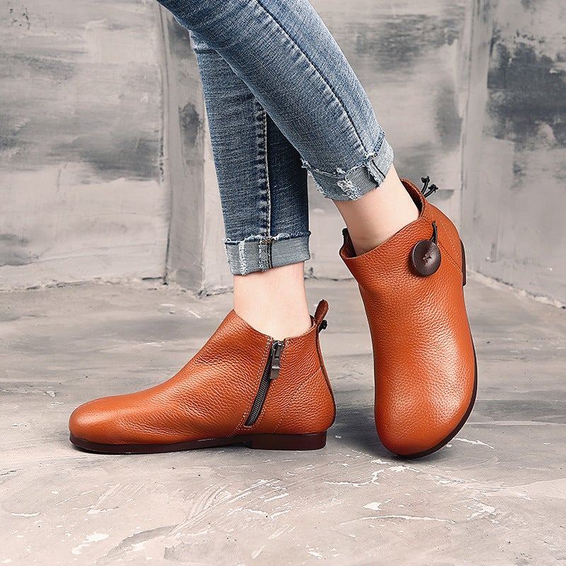 Dam Spring Retro Soft Leather Casual Stövlar Boots