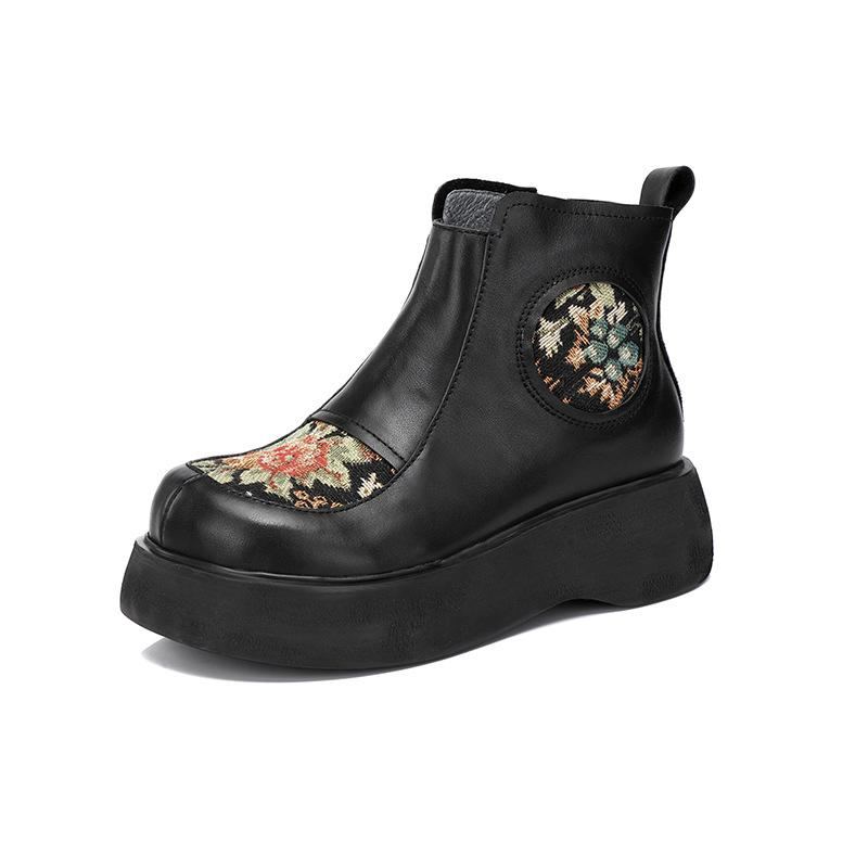 Dam Vår Höst Plattform Läder Blommiga Boots