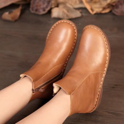 Handgjorda Retro Läder Platt Mjuk Hud Chelsea Boots Skor 35-42