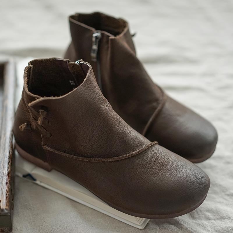 Höst Bekväm Bottom Läder Retro Dam Casual Stövlar Boots