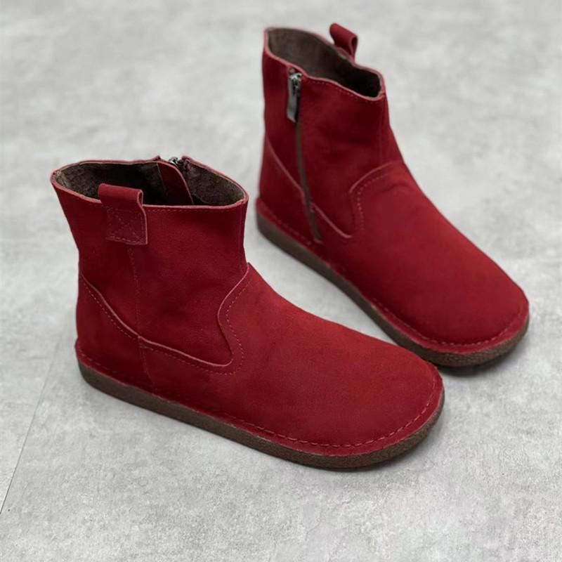 Höst Retro Läder Blixtlås Rund Head Boots