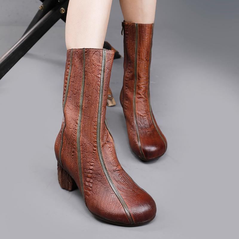 Höst Vinter Läder Round Head Stripe Boots