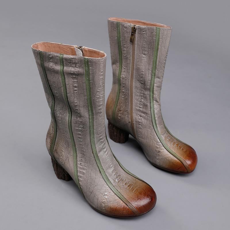 Höst Vinter Läder Round Head Stripe Boots