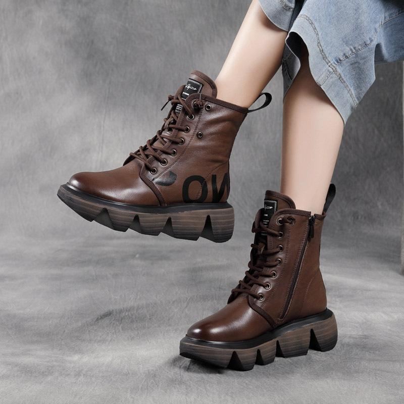 Höst Vinter Mode Retro Wedge Läder Casual Stövlar Boots