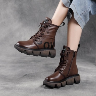 Höst Vinter Mode Retro Wedge Läder Casual Stövlar Boots