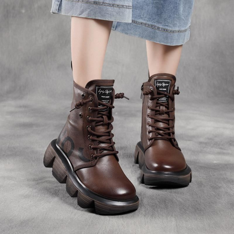 Höst Vinter Mode Retro Wedge Läder Casual Stövlar Boots