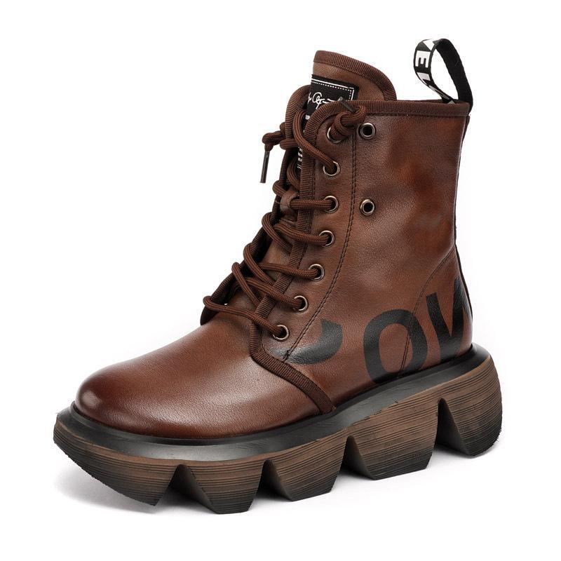 Höst Vinter Mode Retro Wedge Läder Casual Stövlar Boots