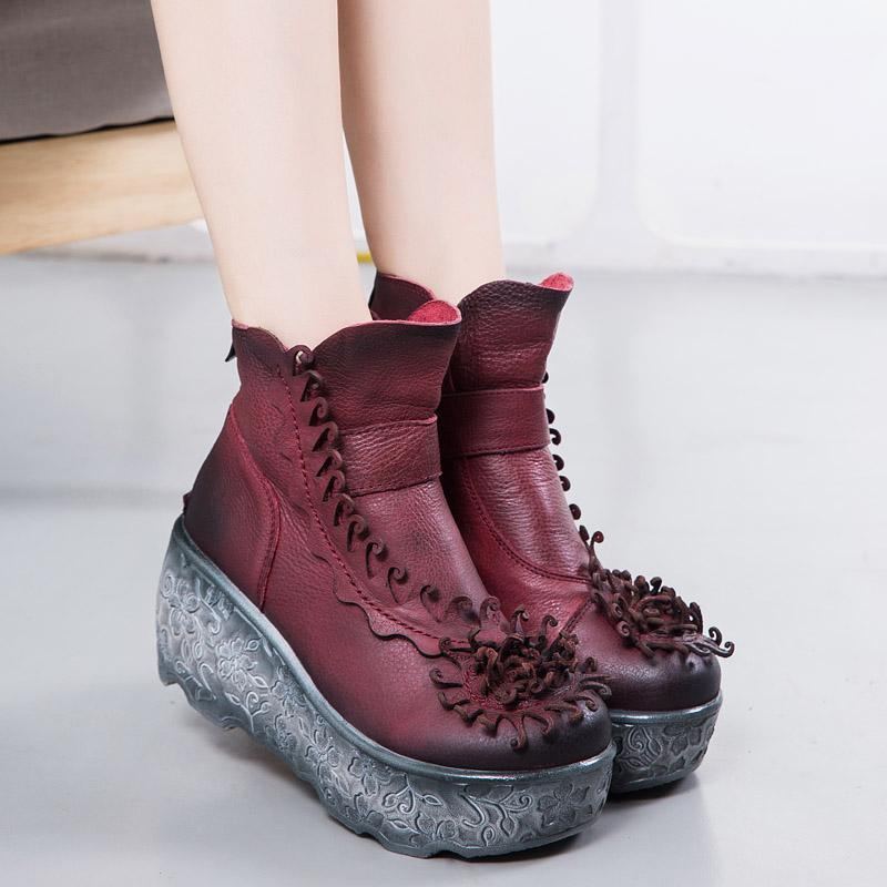 Höst Vinter Platform Wedge Dam Retro Boots