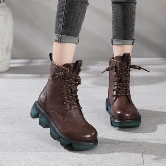 Höst Vinter Retro Läder Platform Casual Stövlar Boots