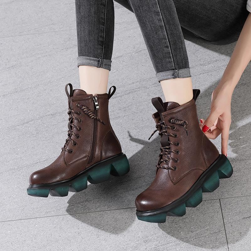 Höst Vinter Retro Läder Platform Casual Stövlar Boots