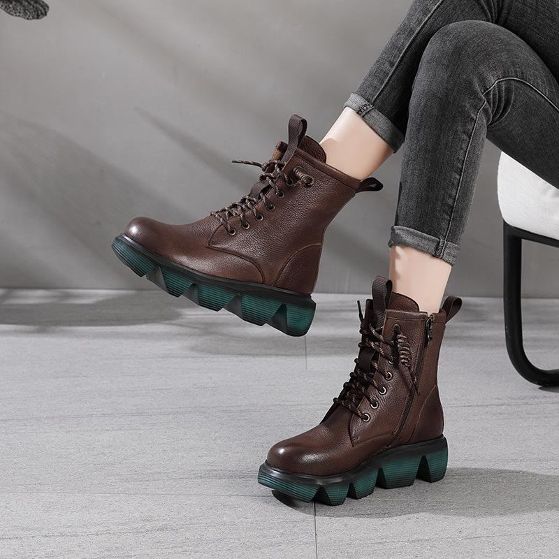 Höst Vinter Retro Läder Platform Casual Stövlar Boots