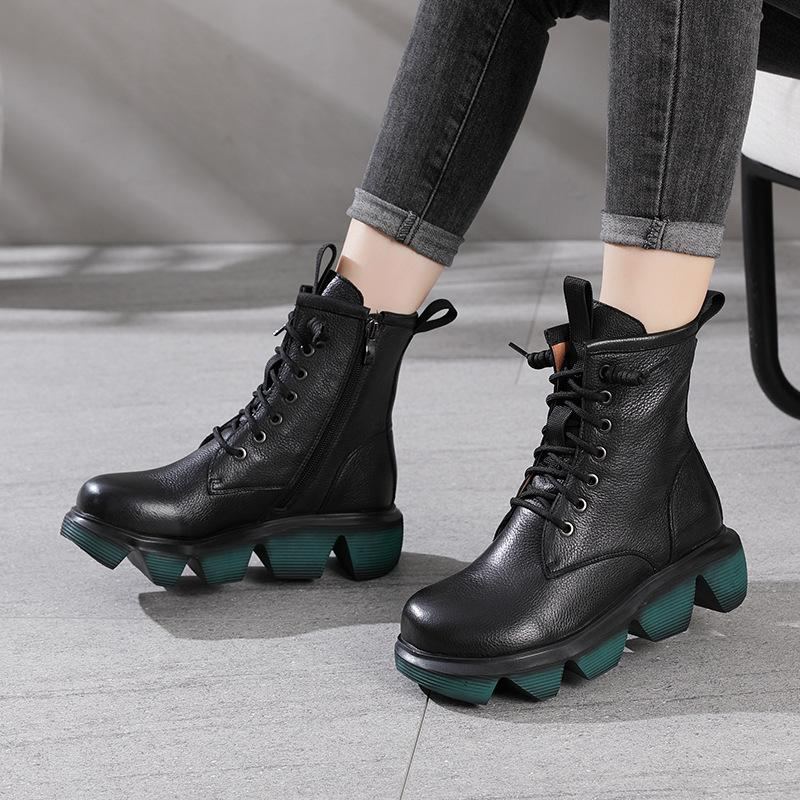 Höst Vinter Retro Läder Platform Casual Stövlar Boots