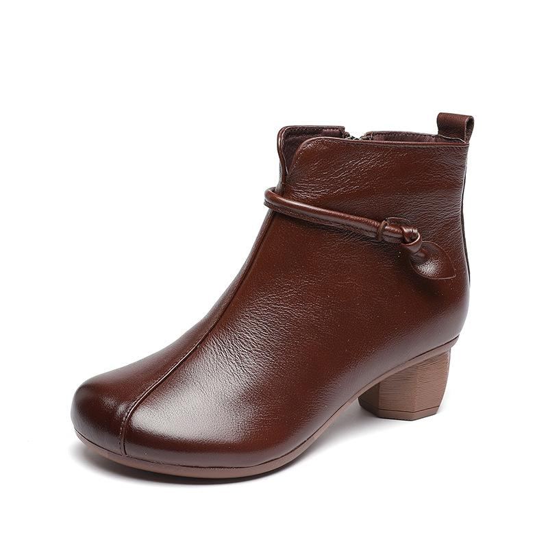 Höst Vinter Retro Mid-heel Mjuka Skinnstövlar