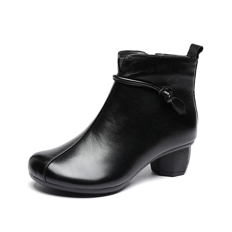 Höst Vinter Retro Mid-heel Mjuka Skinnstövlar