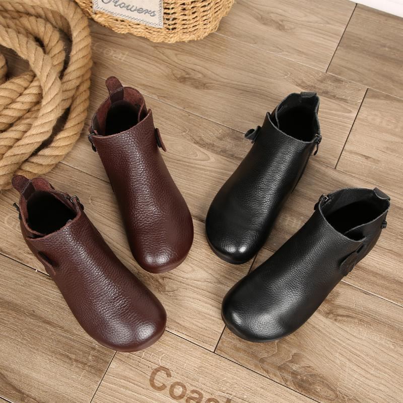 Kvinna Läder Flat Bottom Martin Boots Stövlar