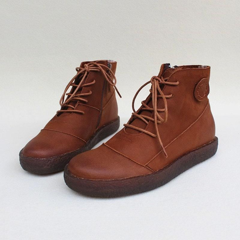 Kvinnor Läder Casual Lace Up Martin Boots Stövlar