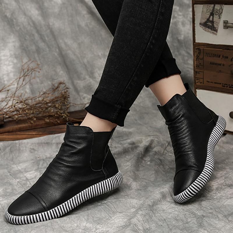 Kvinnor Läder Casual Zebra Slip-on Boots