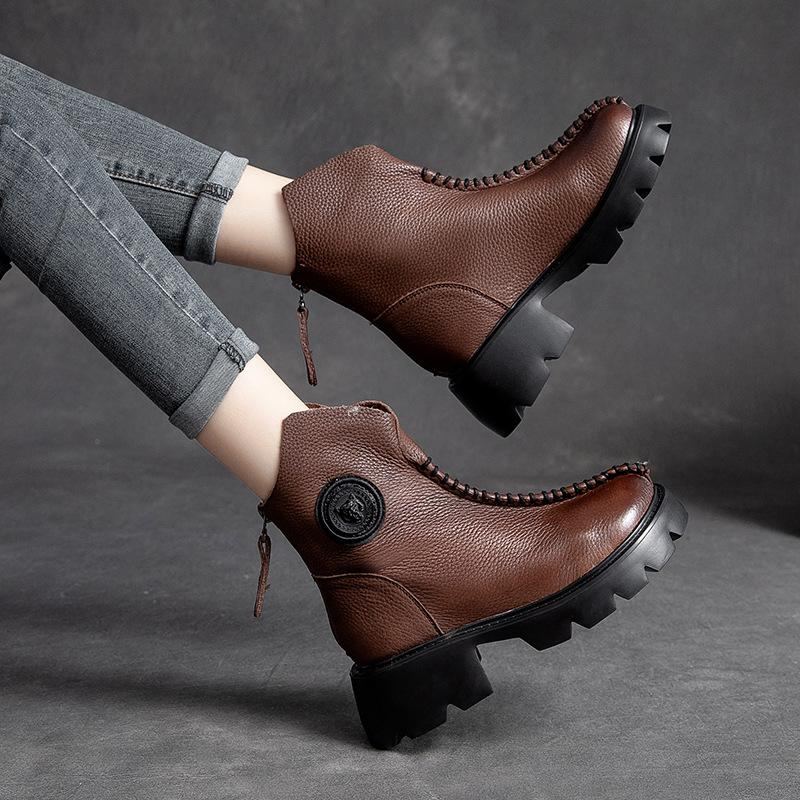 Kvinnor Retro Läder Wedge Simple Boots