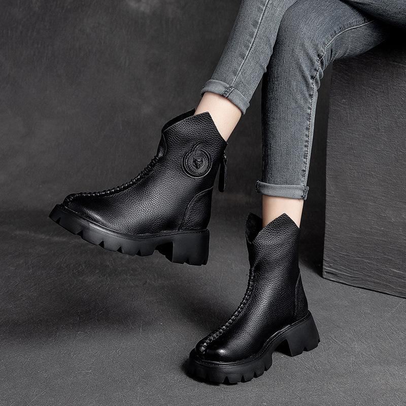 Kvinnor Retro Läder Wedge Simple Boots