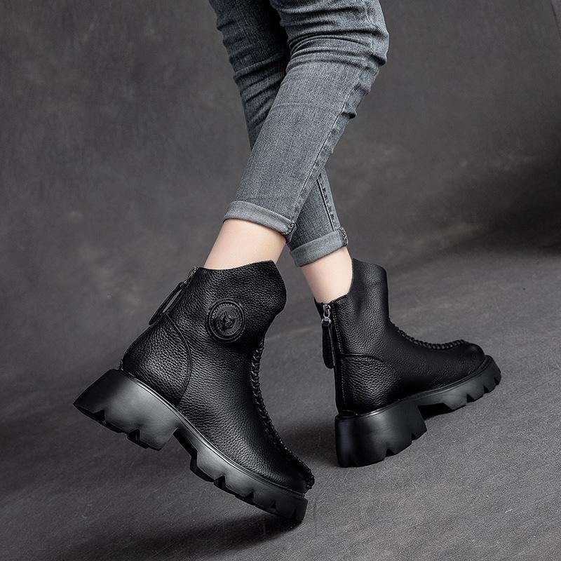 Kvinnor Retro Läder Wedge Simple Boots